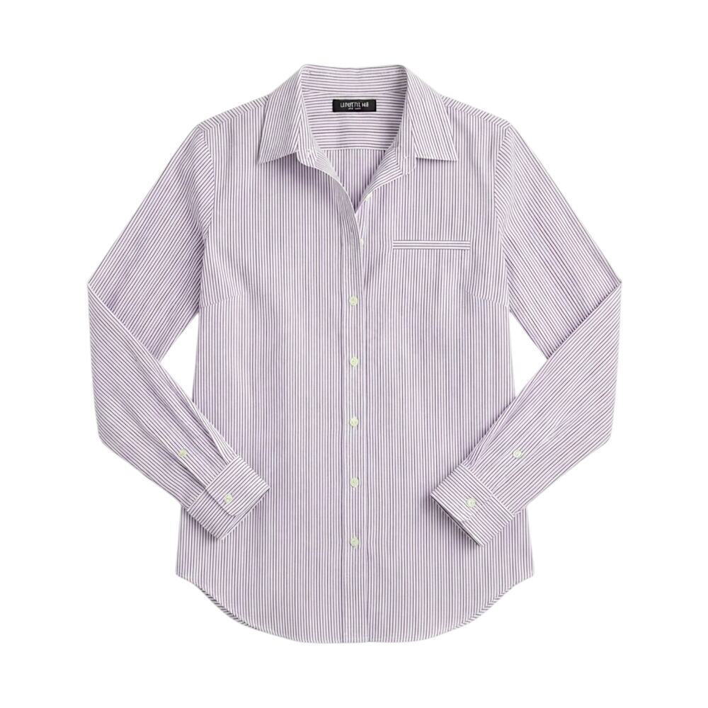 Lafayette 148 White Blue Striped Button-Down Shirt | Size L